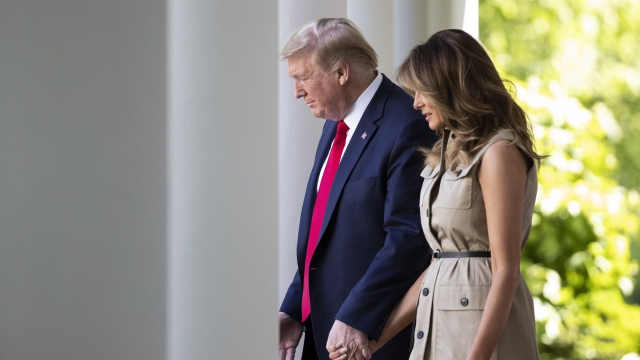 President Donald Trump and first Lady Melania Trump arrive for a White House National Day of Prayer Service