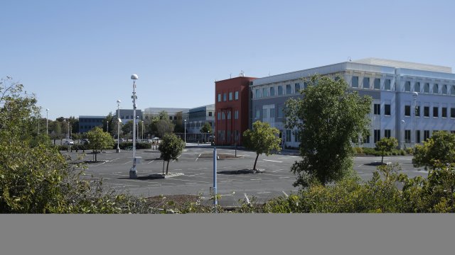 Nearly empty parking lot at Facebook headquarters
