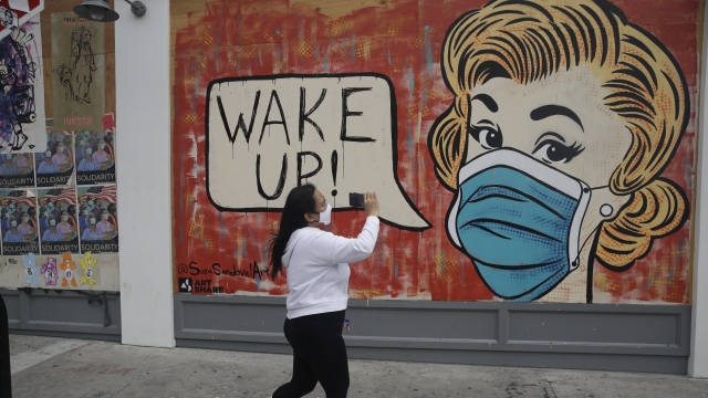 Coronavirus mural in arts district of Los Angeles.