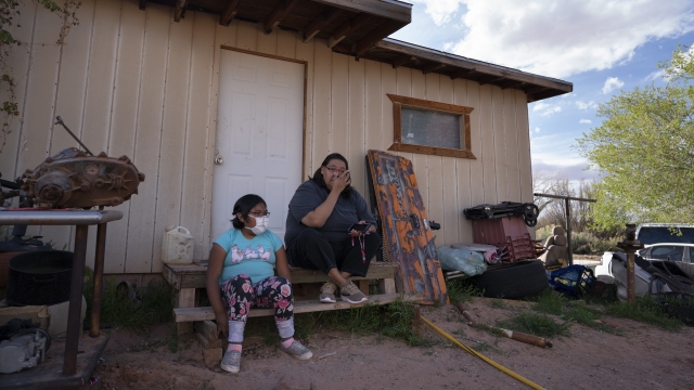 Angelina Dinehdeal and daughter Annabelle, 8, on Navajo reservation in Tuba City, Arizona.