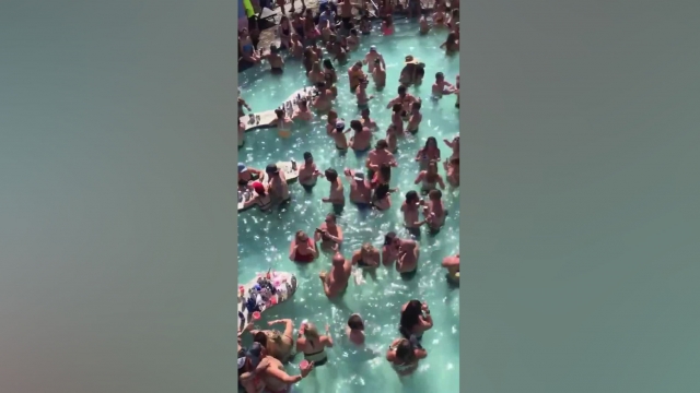 Video posted by a reporter shows partiers crowded together in a pool at the Lake of the Ozarks, Missouri.