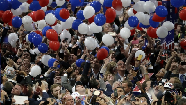 confetti and balloons fall during celebrations at the Republican National Convention
