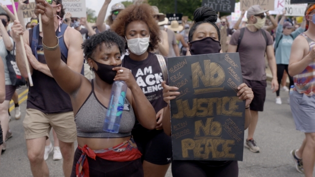 A group of protesters march against police brutality in Washington, D.C., on June 6, 2020.