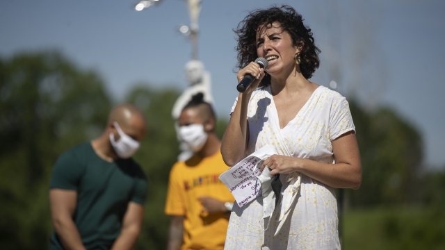 Alondra Cano, a City Council member, speaks during "The Path Forward" meeting at Powderhorn Park on Sunday, June 7