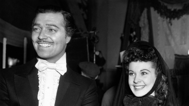 Clark Gable and Vivien Leigh appear dressed in character for their first day on the film, "Gone With the Wind."
