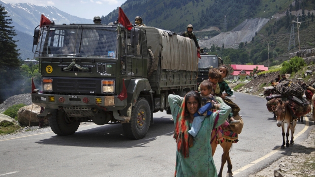 Indian Army convoy moves Wednesday toward disputed border region with China.