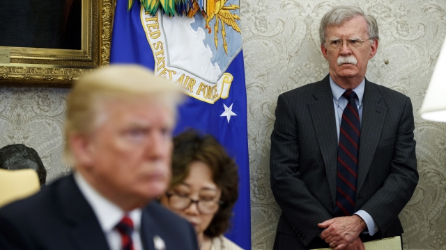 John Bolton in the Oval Office with President Trump
