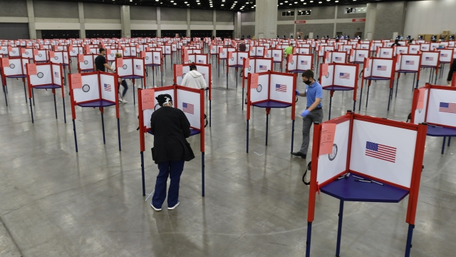 Voting stations are set up in the Kentucky Exposition Center for voters to cast their ballot in the Kentucky primary