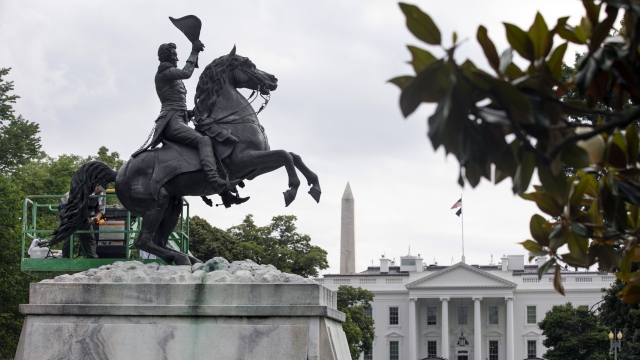 A statue of Andrew Jackson near the White House