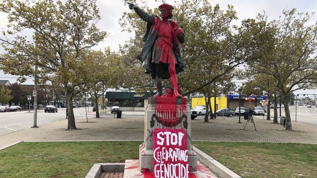 Christopher Columbus statue vandalized with red paint