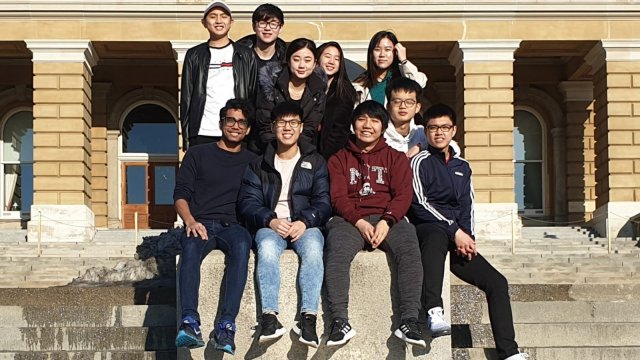 International student Christian Jackson with friends at Drake University