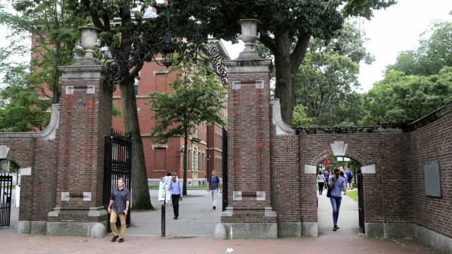 People walking through the gates of Harvard Yard at Harvard University