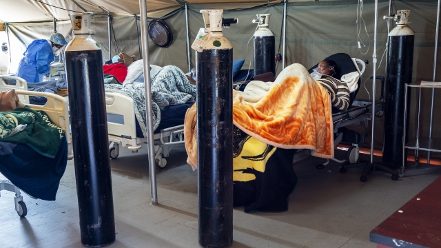 Covid-19 patients are being treated with oxygen at the Tshwane District Hospital in Pretoria, South Africa.