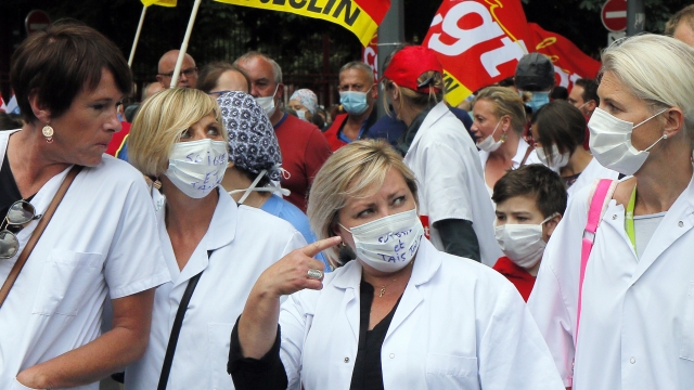 Medical personnel demonstrate against the government's politics
