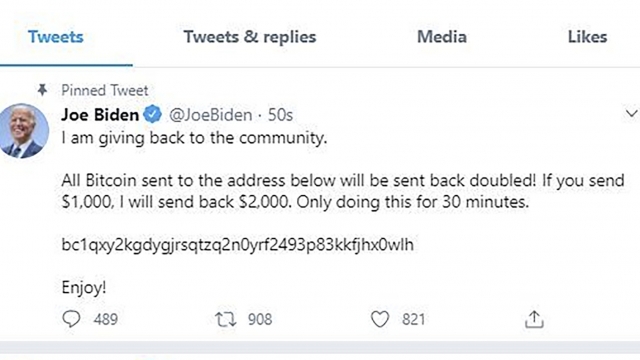 Hackers' tweet on Joe Biden's account