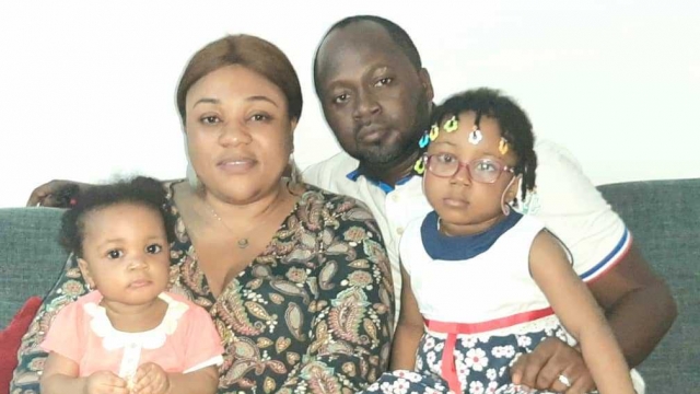 Ijeoma "Golden" Kouadio, a winner of the diversity visa lottery, with her husband and two daughters.