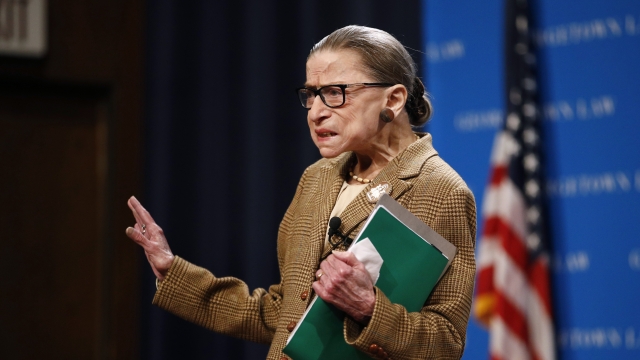 U.S. Supreme Court Associate Justice Ruth Bader Ginsburg acknowledges the crowd