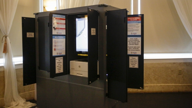 A new state-issued voting machine is seen at Park Tavern used for the Georgia's primary election on Tuesday, June 9, 2020