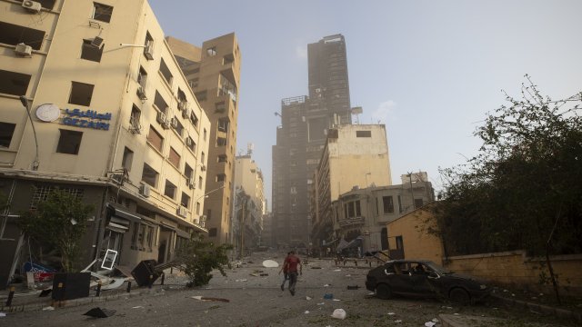Aftermath of a massive explosion is seen in in Beirut, Lebanon, Tuesday, Aug. 4, 2020.
