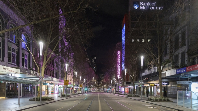 An empty street in the Central Business District in Melbourne.