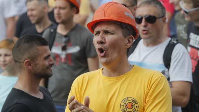 Miners in Minsk, Belarus turn out Tuesday in demonstration demanding resignation of President Alexander Lukashenko.