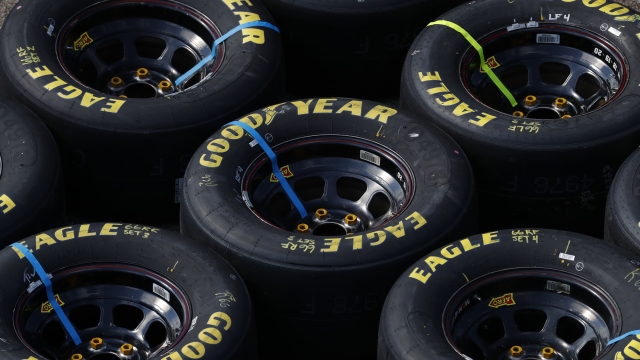 Goodyear Eagle tires are shown during a NASCAR Cup Series auto race at Michigan International Speedway in Brooklyn, Mich.