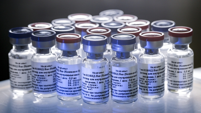 A new vaccine is on display at the Nikolai Gamaleya National Center of Epidemiology and Microbiology in Moscow, Russia
