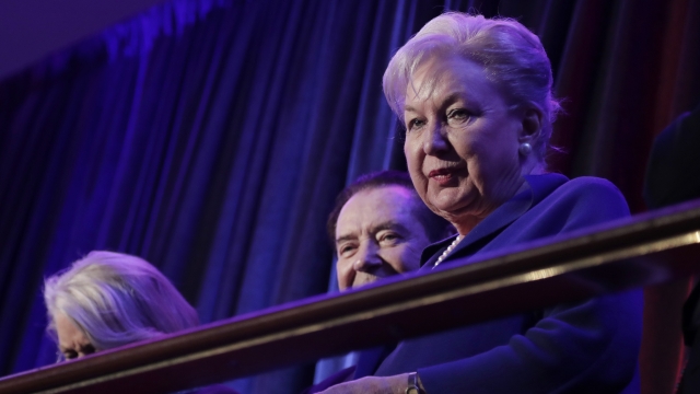 Federal judge Maryanne Trump Barry, older sister of Donald Trump, sits in the balcony during the 2016 election night rally