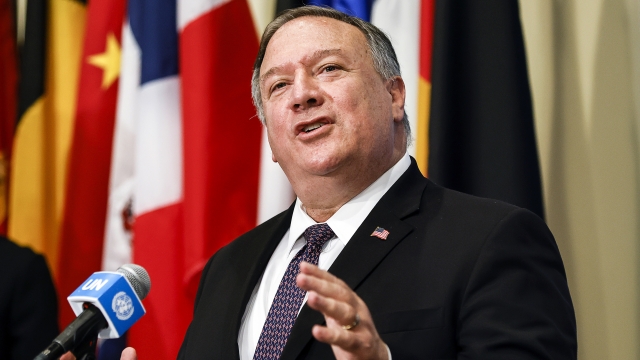 Secretary of State Mike Pompeo speaks following meeting with members of the U.N. Security Council on Aug. 20.