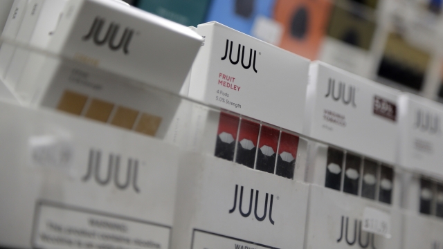 Juul products are displayed at a smoke shop in New York.