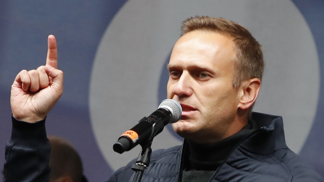 Russian opposition leader Alexei Navalny speaks during a rally.