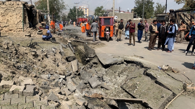 Explosion site in Kabul Afghanistan, where bombing targeted convoy of country's first vice-president.