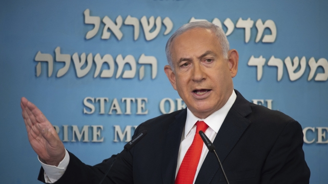 Israeli Prime Minister Benjamin Netanyahu speaks during a briefing on coronavirus development in Israel.