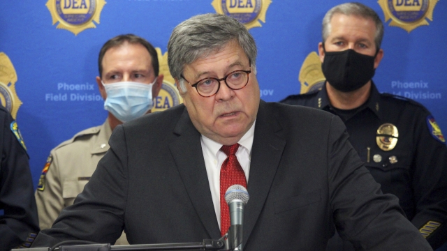 Attorney General William Barr speaks at a press conference in Phoenix on Sept. 10.