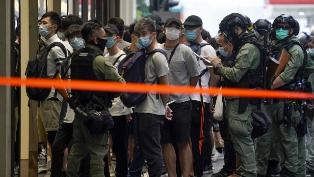 Police detain people in Hong Kong