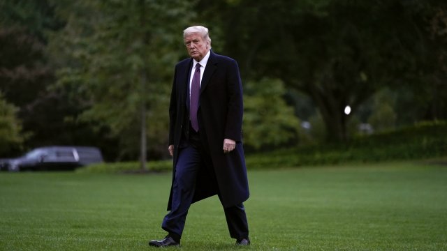 President Donald Trump walks from Marine One to the White House in Washington.