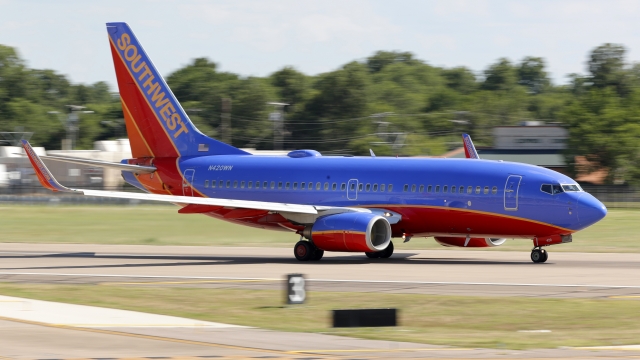 A Southwest Airlines jet takes off from Love Field in Dallas.