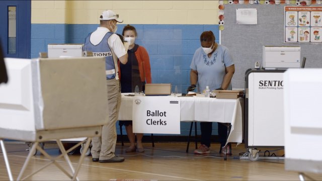 Poll workers inside Washington, D.C. precinct.