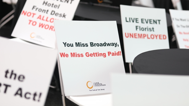 Sign at Times Square says "You Miss Broadway, We Miss Getting Paid!"