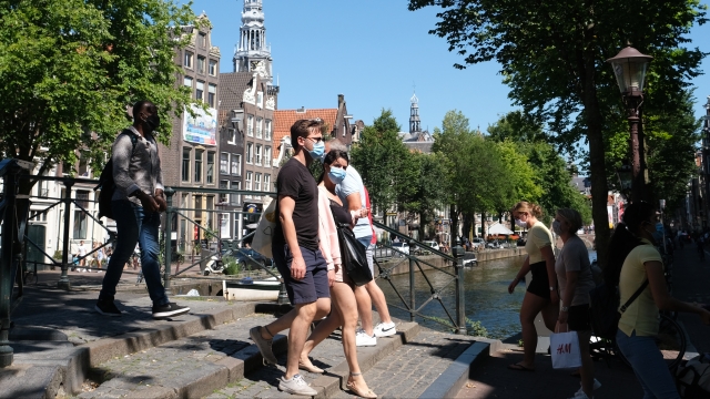 People wearing face masks in Amsterdam