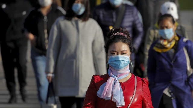 People walking through Beijing with masks
