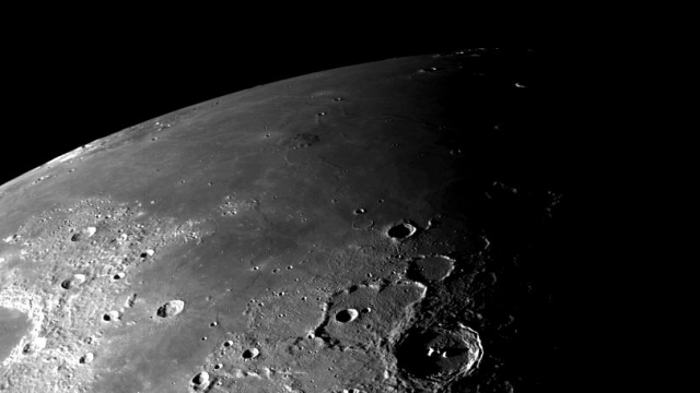 This view of the north polar region of the Moon was obtained by NASA's Galileo camera during the spacecraft flyby.