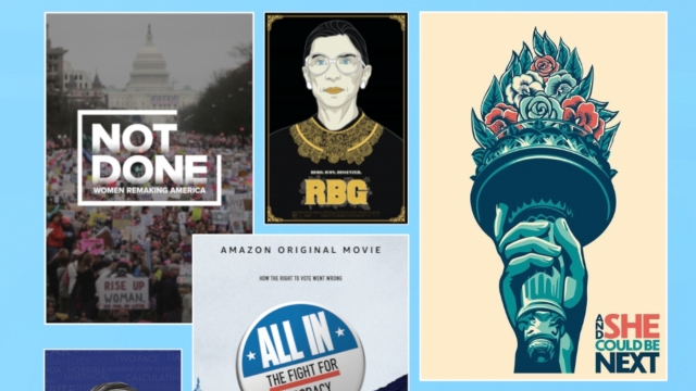 Collage of posters for movies about women in politics