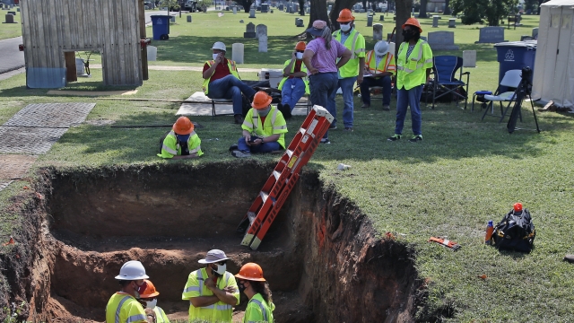 Work continues on an excavation of a potential unmarked mass grave from the 1921 Tulsa Race Massacre at Oaklawn Cemetery
