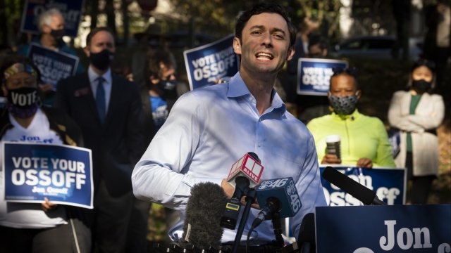 Georgia Democratic candidate for U.S. Senate Jon Ossoff speaks to the media as he rallies supporters for a run-off