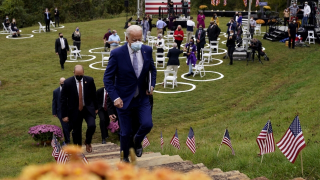 Democratic presidential candidate former Vice President Joe Biden leaves after speaking in Warm Springs, Ga.