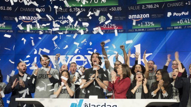WeWork employees at Nasdaq opening bell ceremony