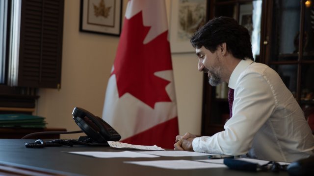 Canadian Prime Minister Justin Trudeau speaks on the phone to President-elect Joe Biden