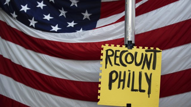 "Recount Philly" protest sign