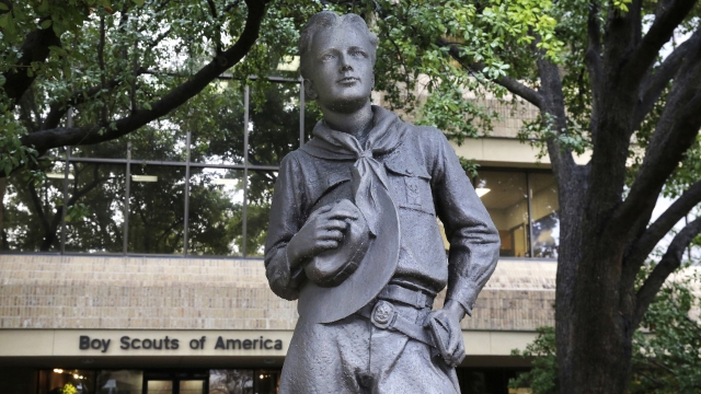 A statue outside the Boy Scouts of America headquarters in Irving, Texas.